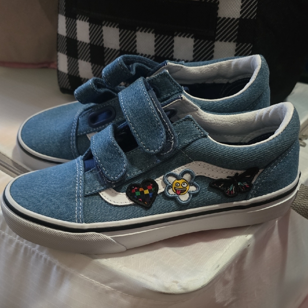 Kids Blue Denim Sneakers with Patches